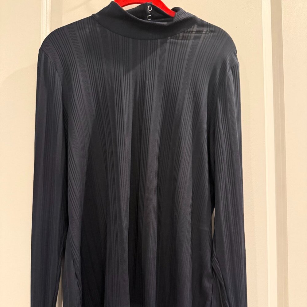ANTHROPOLOGIE MAEVE BLACK RIBBED FITTED MOCK-NECK WITH LOW BACK TOP